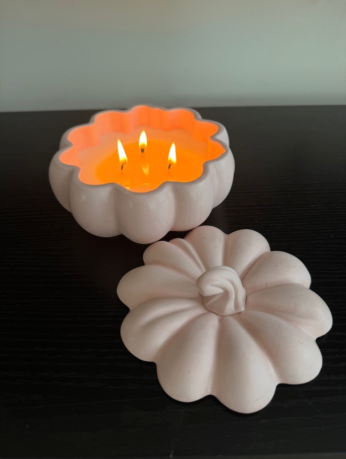 NO. 06 Berry Scary handmade concrete pumpkin candle in pink lavender