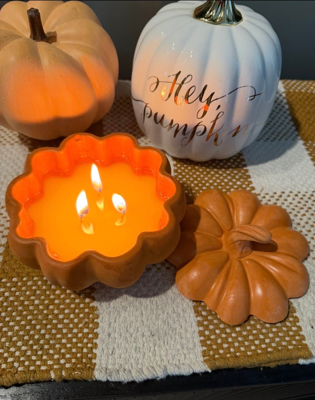 NO. 03 Pumpkin Spice handmade concrete pumpkin candle in rustic orange