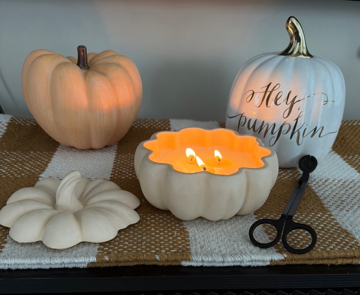 NO. 02 Fall, Not Pumpkin handmade concrete pumpkin candle in apricot