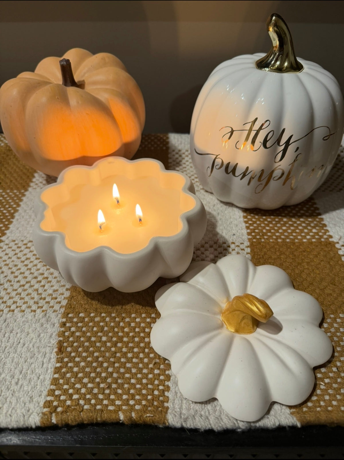 NO. 01 White Pumpkin handmade concrete pumpkin candle in white and gold