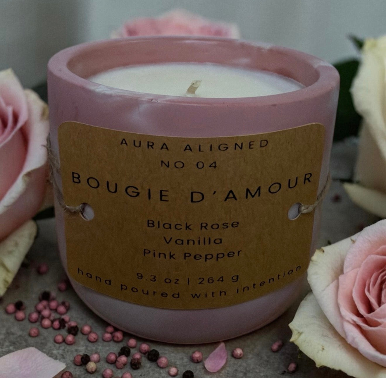 Bougie D'amour Love Pink Peppercorn Candle – Warm Non-Toxic Coconut Soy Candle for Connection