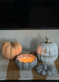 NO. 05 Haunted Mansion handmade concrete pumpkin candle in light charcoal by Aura Aligned Creations
