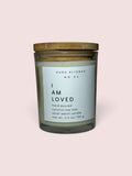 I Am Loved affirmation candle, Bougie D'amour scent blend, hand-poured coconut soy candle by Aura Aligned Creations