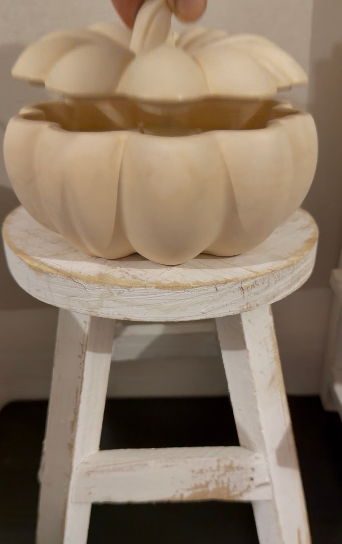 Handmade concrete pumpkin candle, NO. 02 Fall Not Pumpkin in apricot, by Aura Aligned Creations